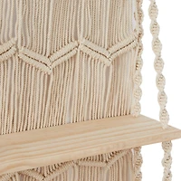 The Novogratz White Cotton Handmade 2 Shelves Macrame Wall Shelf 25" x 6" x 49"