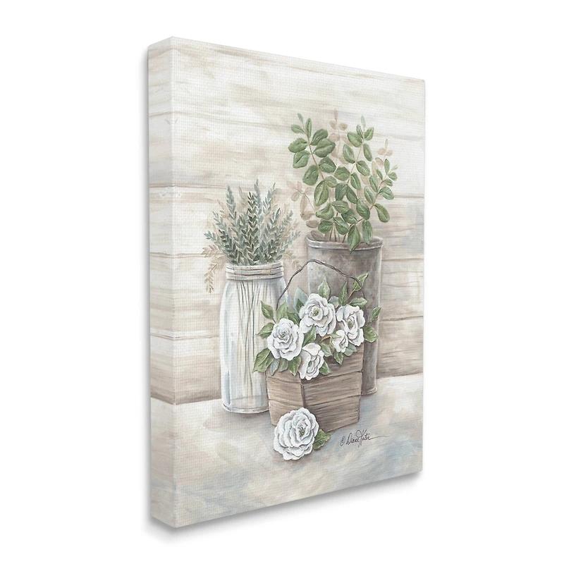 Stupell Industries Country Succulents Botanicals Rustic Jar Canvas Wall Art