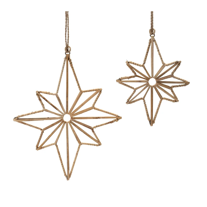 Rattan Wrapped Metal Star Ornaments Set
