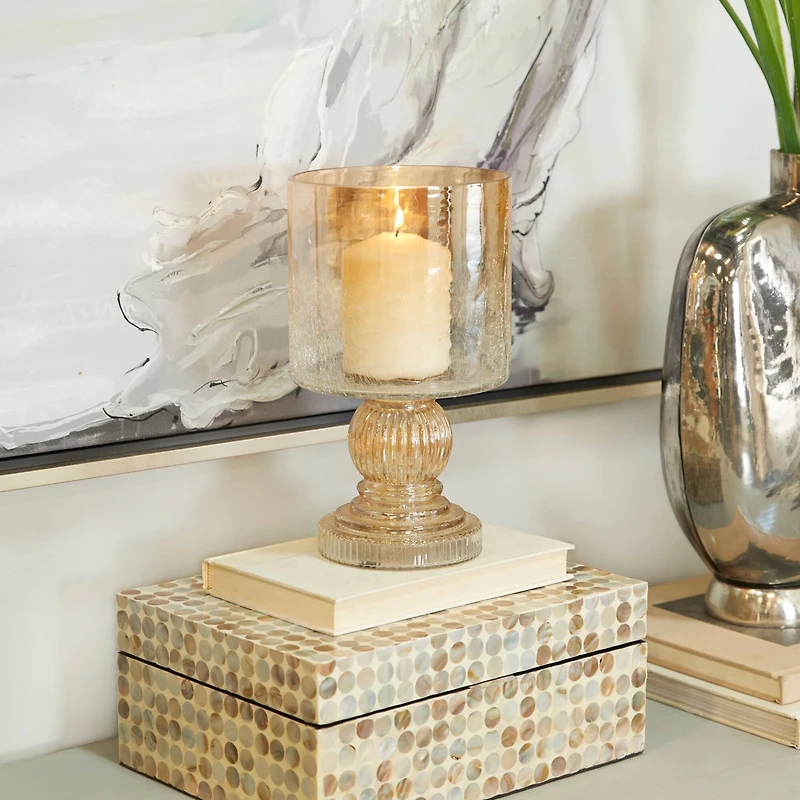 11" Brown Glass Traditional Hurricane Candle Holder