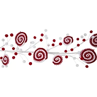 2.5ft. Red & White Striped Candy Cane Swirls and Pom Poms Christmas Garland