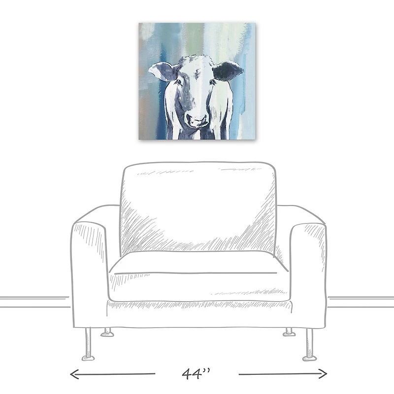 Navy Cow Sketch 20" x 20" Canvas Wall Art