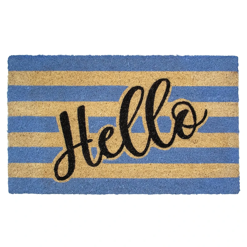 Natural Coir Striped Hello Doormat