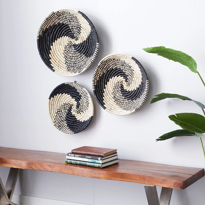 Set of 3 Black Wood Boho Style Wall Decor 20", 18