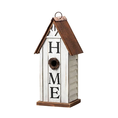 Glitzhome® 14.75" Distressed Wood HOME Birdhouse