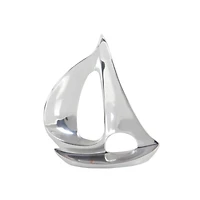 Set of 3 Silver Aluminum Coastal Sail Boat Sculpture, 12", 8", 7"