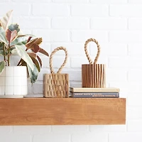 Set of 2 Brown Teak Wood Coastal Sculpture 5", 10"