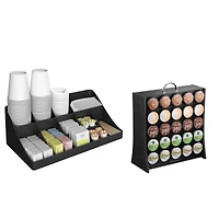 Mind Reader Black 11 Compartment Coffee Condiment Organizer & 50 Capacity Single Serve Coffee Pod Holder Storage Organizer