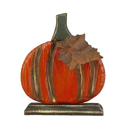 6.5" Orange Carved Wood Autumn Harvest Pumpkin Decoration