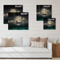 Designart - Fisher Boat On The Lake During Full Moon