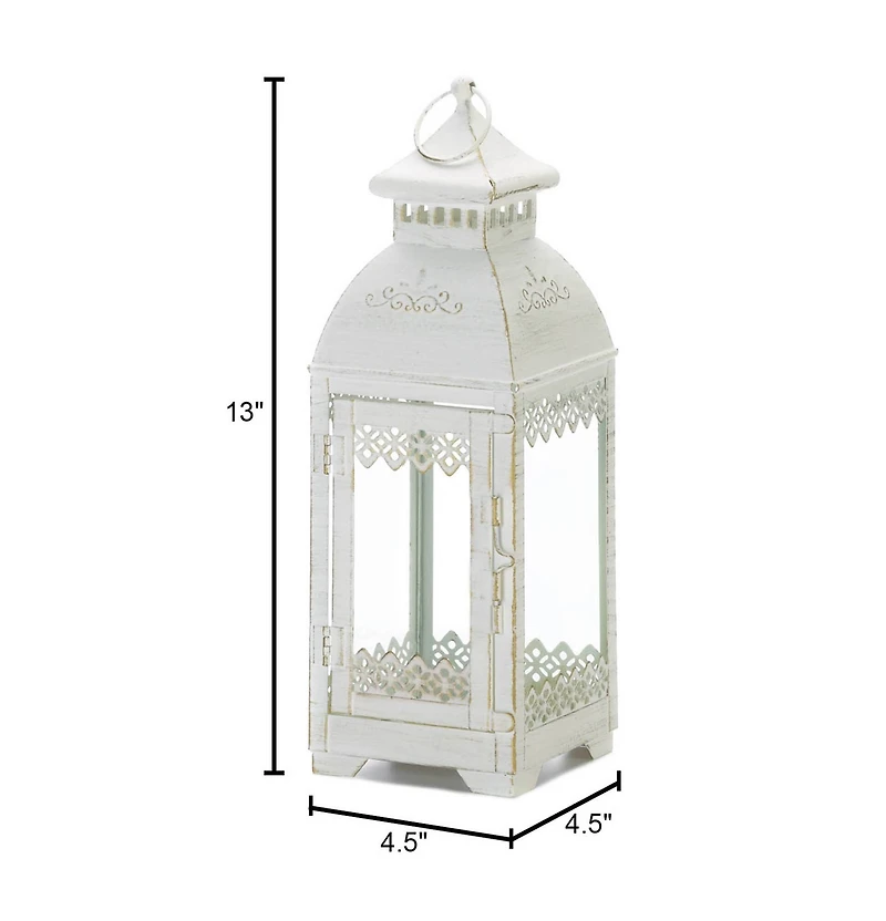 13" Rustic Metal White Lace Victorian Style Domed Lantern