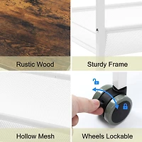 White 3-Tier Kitchen Storage Rack Cart with Lockable Wheels & Wood Top