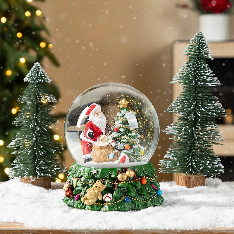 Glitzhome® 150mm Christmas Resin Lighted Musical Snowflakes Santa Waterglobe