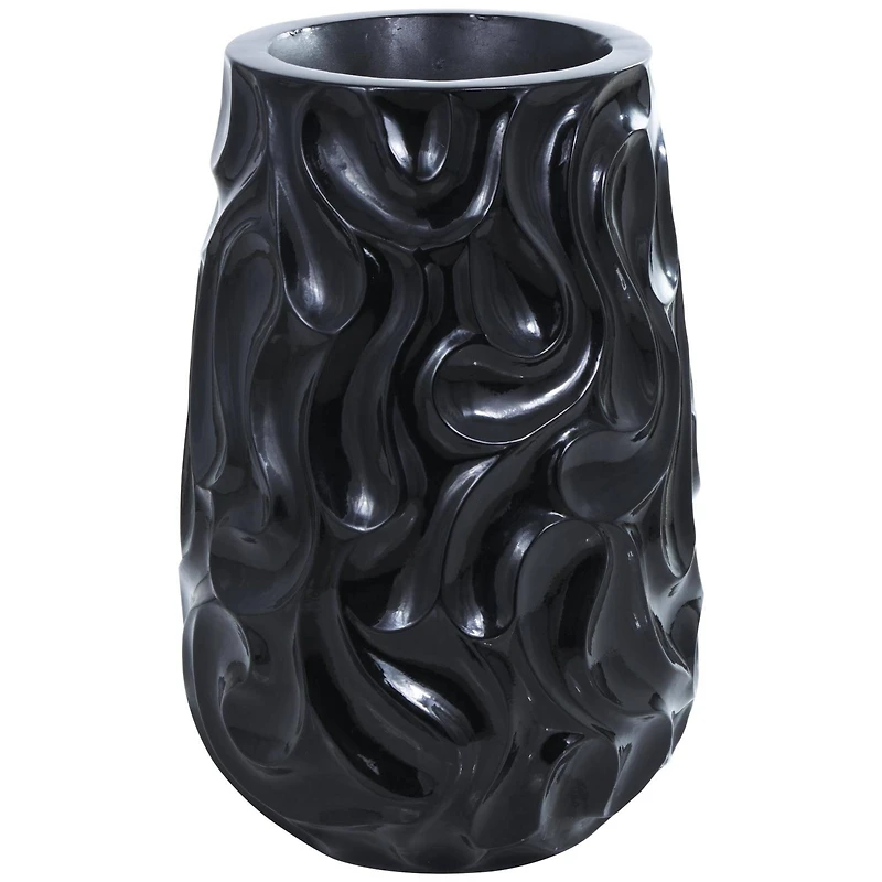 Large Black Wavy Textured Floor Vase