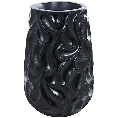 Large Black Wavy Textured Floor Vase