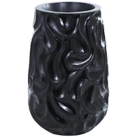 Large Black Wavy Textured Floor Vase