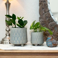Flora Bunda® Glass Blue Diamond Line Ceramic Planter with Legs Set