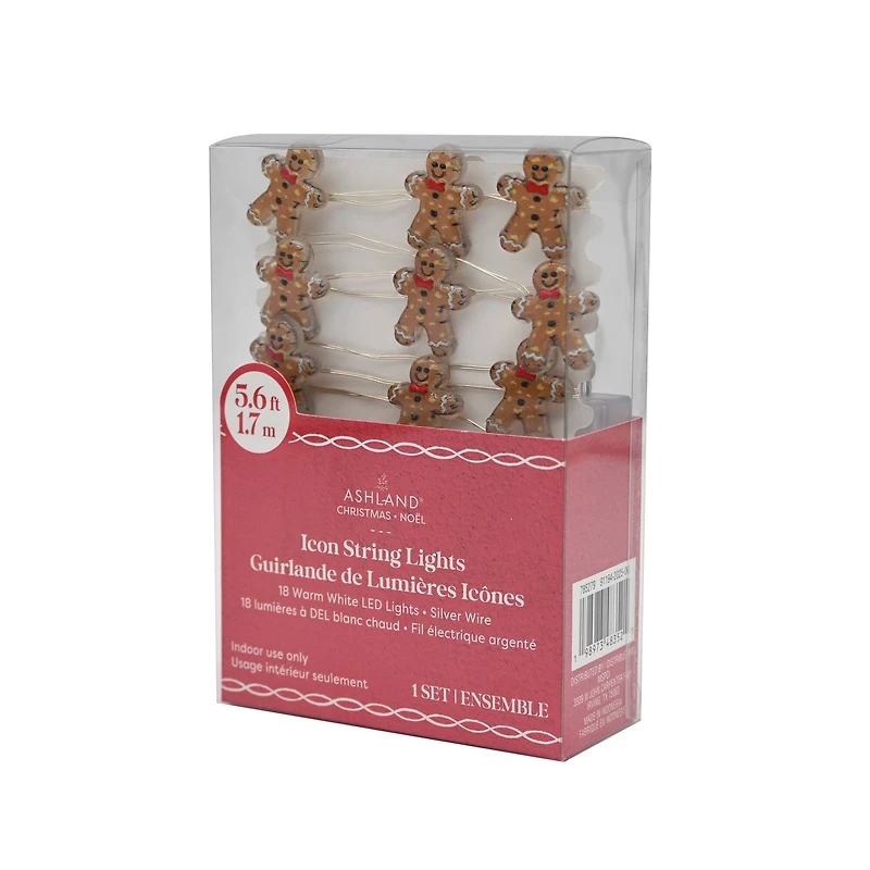 18ct. Warm White LED Gingerbread Cookie String Lights on Silver Wire by Ashland®