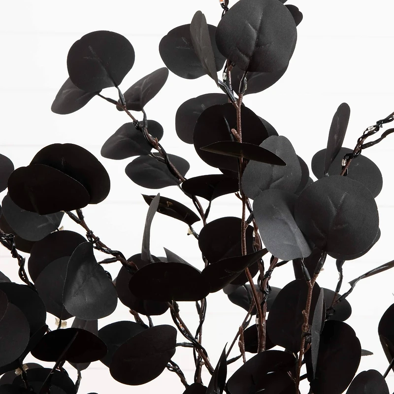 4ft. Pre-Lit Artificial Halloween Black Eucalyptus Tree with 160 Orange & Purple LED Lights