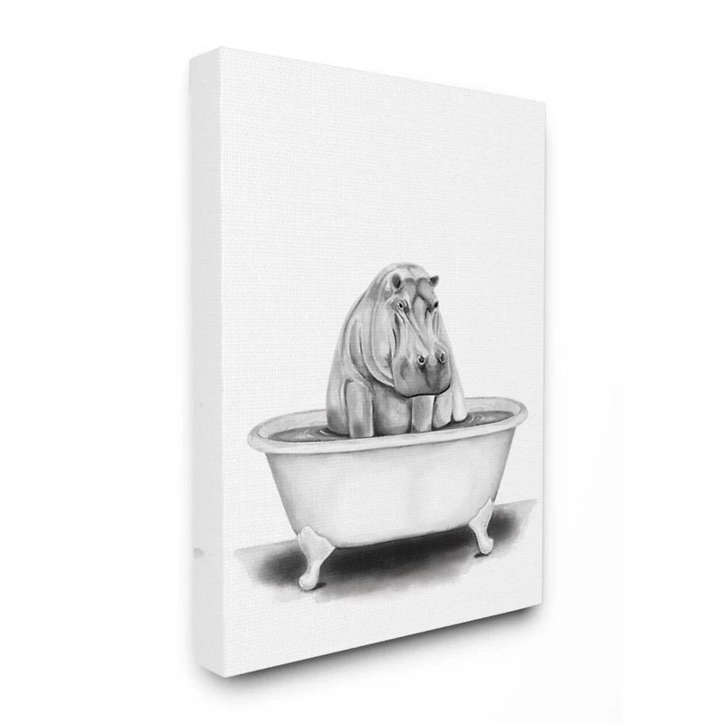 Stupell Industries Hippo In A Tub Funny Animal Bathroom Canvas Wall Art
