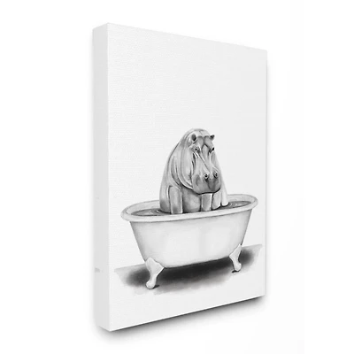 Stupell Industries Hippo In A Tub Funny Animal Bathroom Canvas Wall Art
