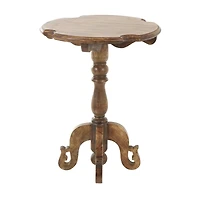 Brown Mango Wood  Turned Accent Table with Scrolled Legs and Cutout Tabletop