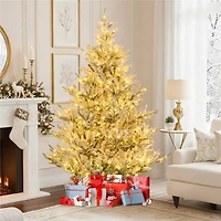 Costway 7ft. Pre-Lit Hinged Artificial Christmas Tree, Warm White LED Lights