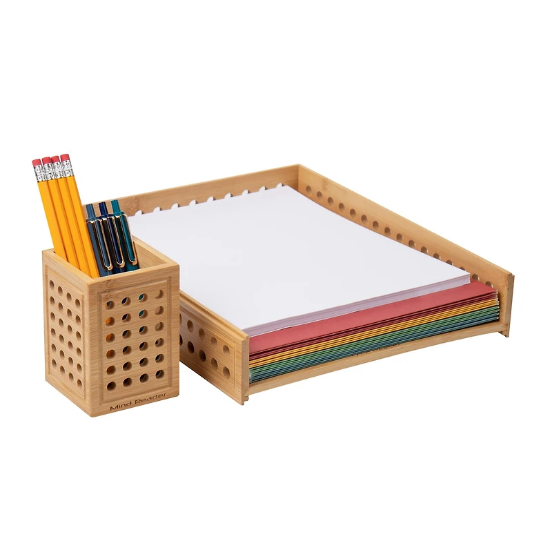 Mind Reader Lattice Collection Rayon from Bamboo Paper Tray & Pen Cup Set