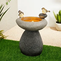 Glitzhome® 20.75" Zen-Style Faux Stone Texture Outdoor Birdbath Fountain with LED Light