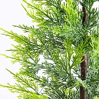 32in. Pre-Lit Artificial Lightly Snowed Cypress Christmas Tree with 30 Warm White LED Lights in Decorative Weaved Basket