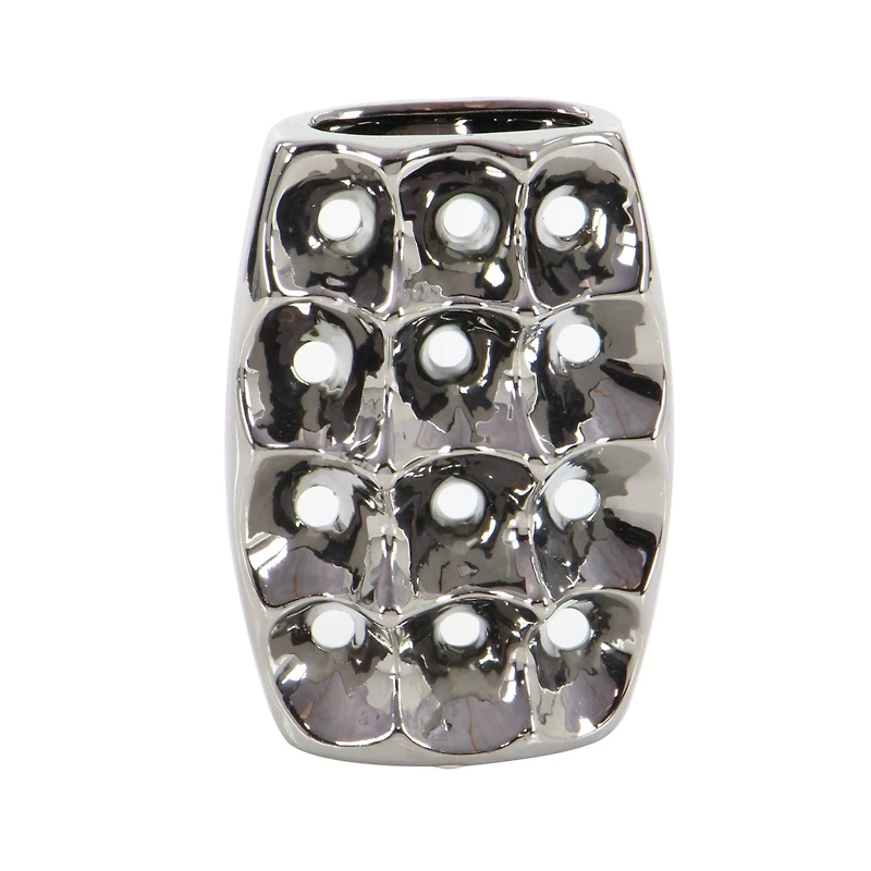 Set of 3 Silver Ceramic Glam Vase, 8" x 5"