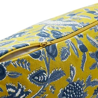 Hello Honey® Chartreuse & Blue Floral Pattern Cotton Pillow with Yarn-Wrapped Tassels