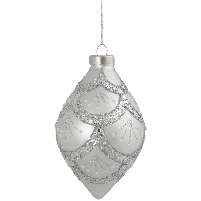 5" Glittered Silver Glass Finial Christmas Ornament