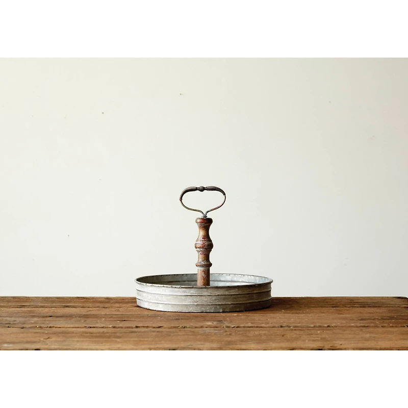 Hello Honey® 11'' Round Metal & Wood Tray with Handle