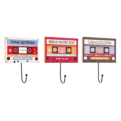 American Art Decor Grand Ole Opry Wooden Cassette Tape Wall Hook Set of 3 - 4" H x 6" L