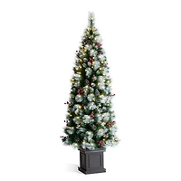 6ft. Pre-Lit Greenery Pinecones & Red Berries Artificial Christmas Porch Tree, Warm White LED Lights