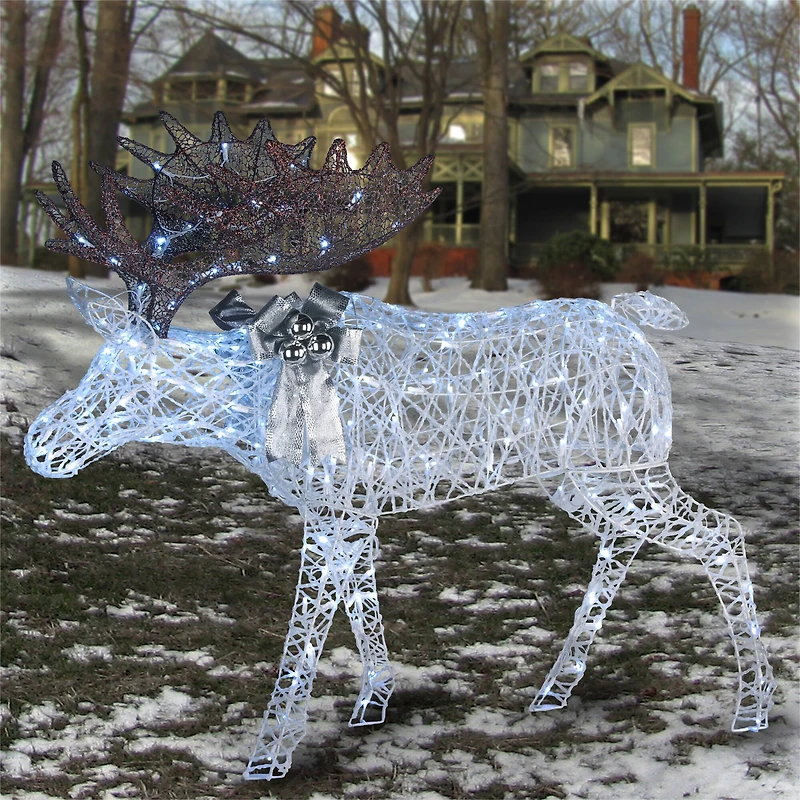 50" Glitter Moose Decoration, White Twinkling LED Lights