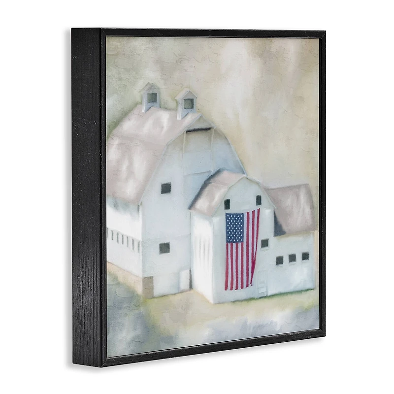 Stupell Industries American Flag White Farmhouse Barn Rural Countryside Framed Giclee Art