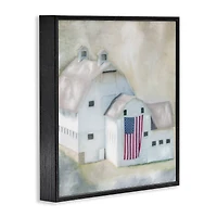 Stupell Industries American Flag White Farmhouse Barn Rural Countryside Framed Giclee Art