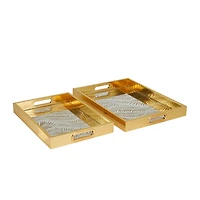 Gold Feather Pattern Plastic Glam Tray Set
