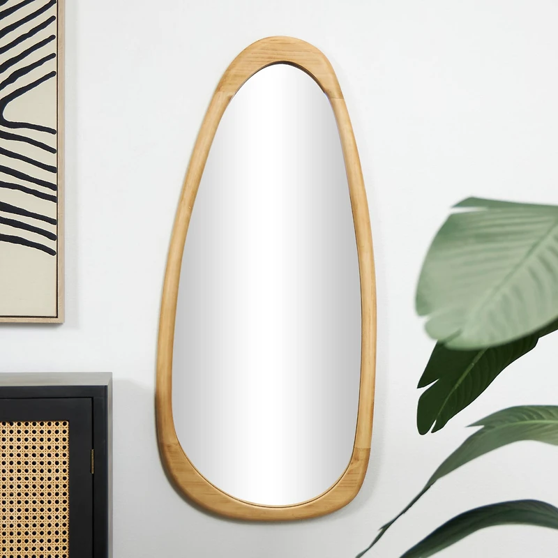 42" Brown Wood Oval Wall Mirror