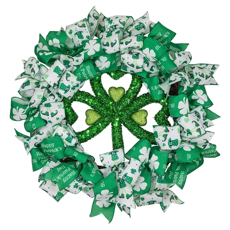 Shamrocks and Ribbons St. Patrick's Day Wreath 24" Unlit