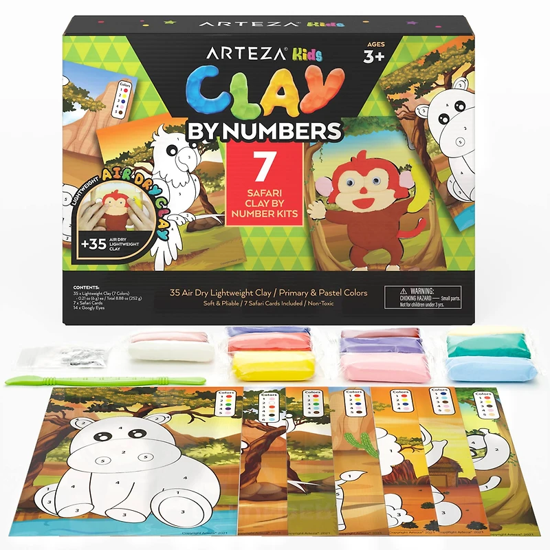 Arteza® Kids Safari Clay By Numbers Kit, 56 pcs