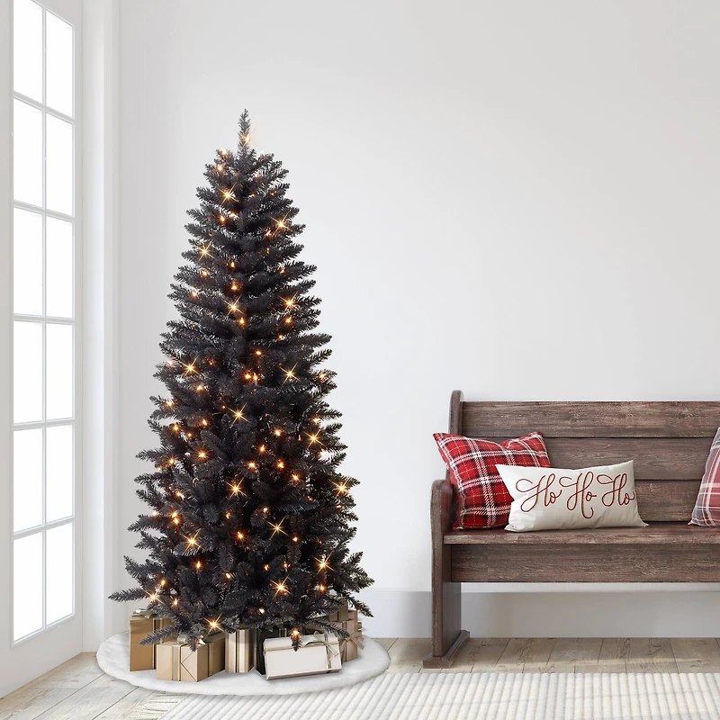 6ft. Pre-Lit Black Carson Pine Artificial Christmas Tree, Clear Lights