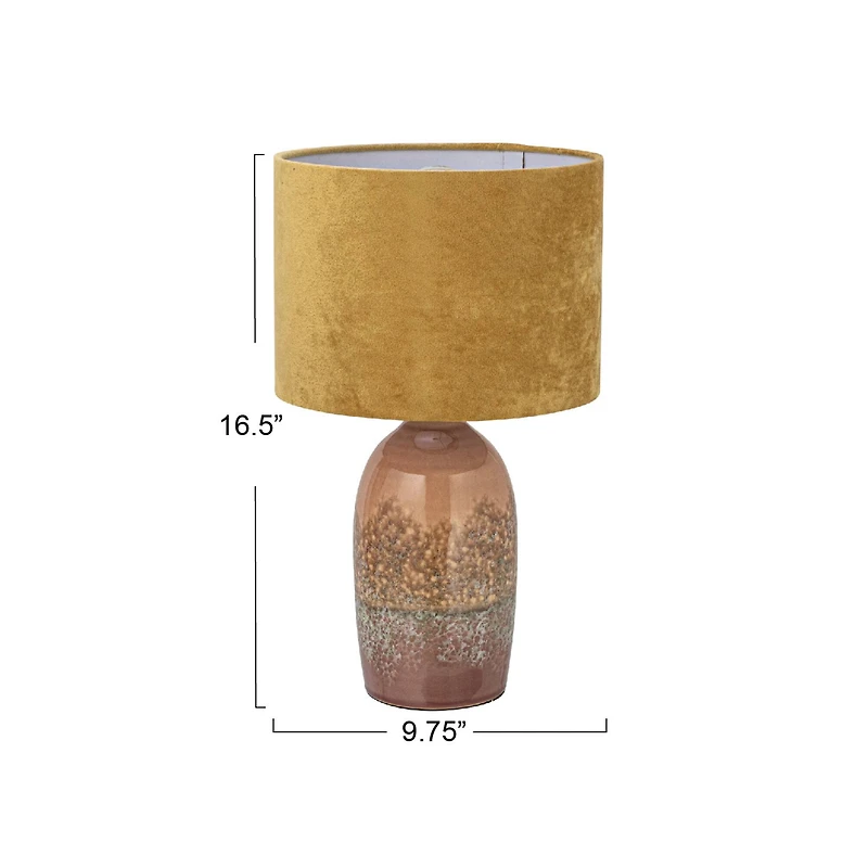 Hello Honey® 16.5" Pink Reactive Glaze Round Stoneware Table Lamp with Mustard Velvet Shade
