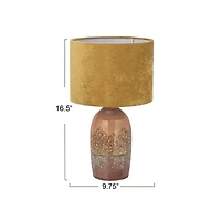 Hello Honey® 16.5" Pink Reactive Glaze Round Stoneware Table Lamp with Mustard Velvet Shade