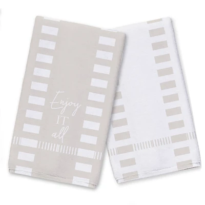 Striped Dashed Lines Enjoy All Tea Towel Set