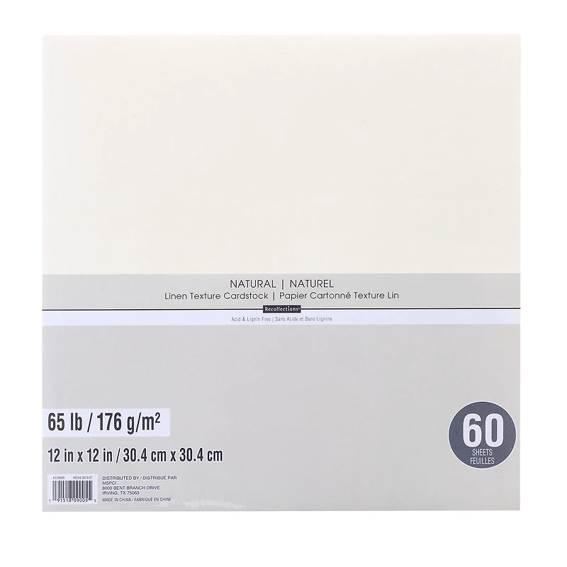 9 Packs: 60 ct. (540 total) Natural 12" x 12" Linen Texture Cardstock by Recollections™