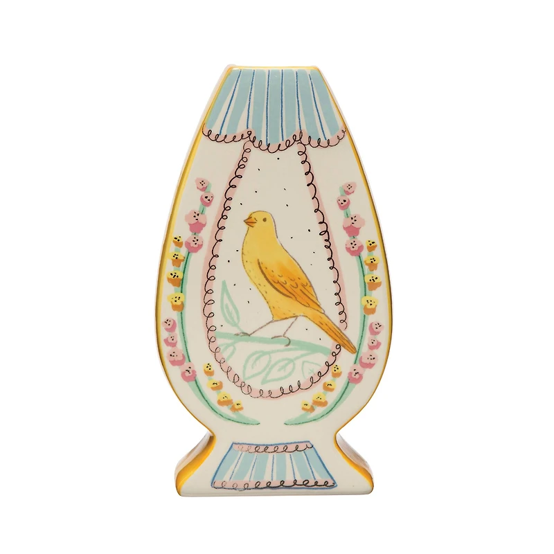 Hello Honey® 10.5" Ceramic Goblet Vase with Painted Bird Design