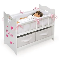 Badger Basket White Rose Doll Crib with Bedding & Two Baskets